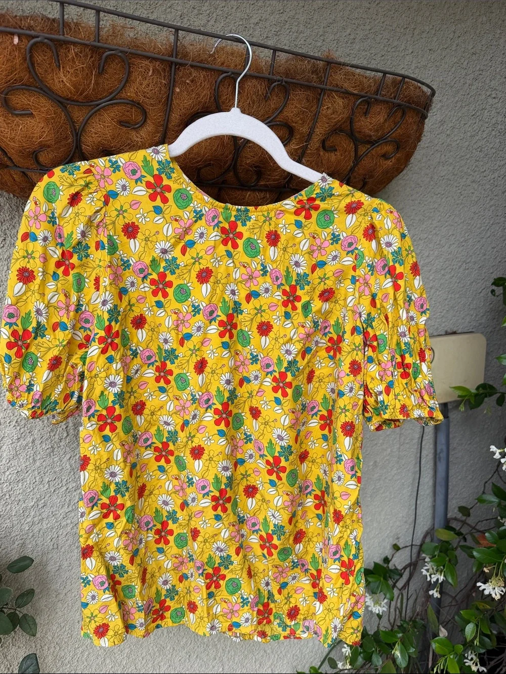 Boden Yellow Floral Puff Sleeve Blouse Silk Blend